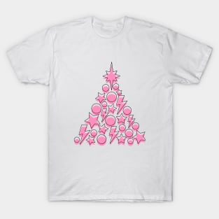 Pink Christmas Tree, Lightning, Star and Baubles T-Shirt